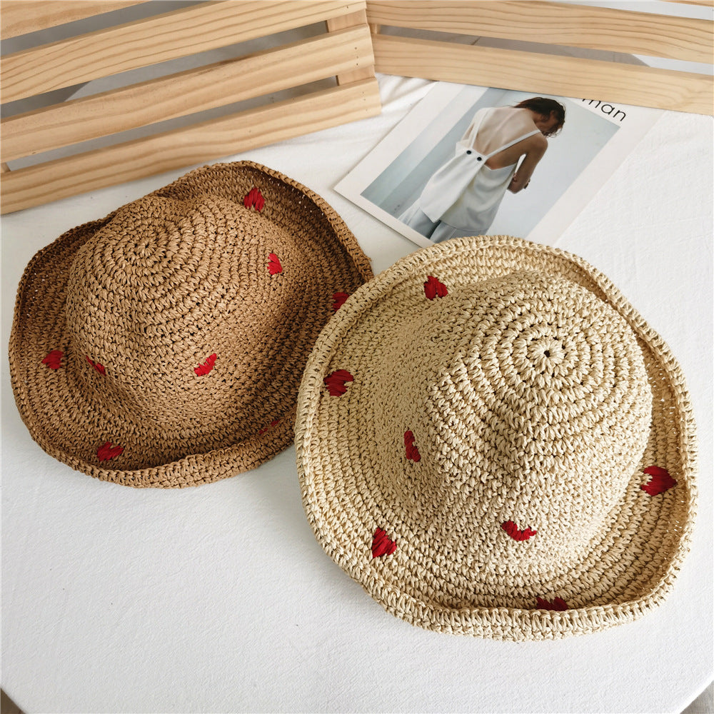Red Little Heart Braided Sunshade Straw Hat