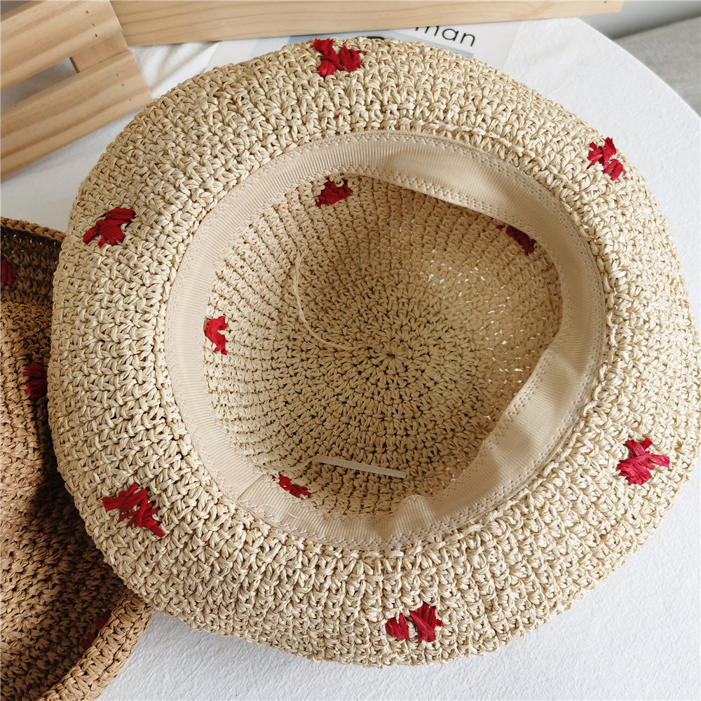 Red Little Heart Braided Sunshade Straw Hat