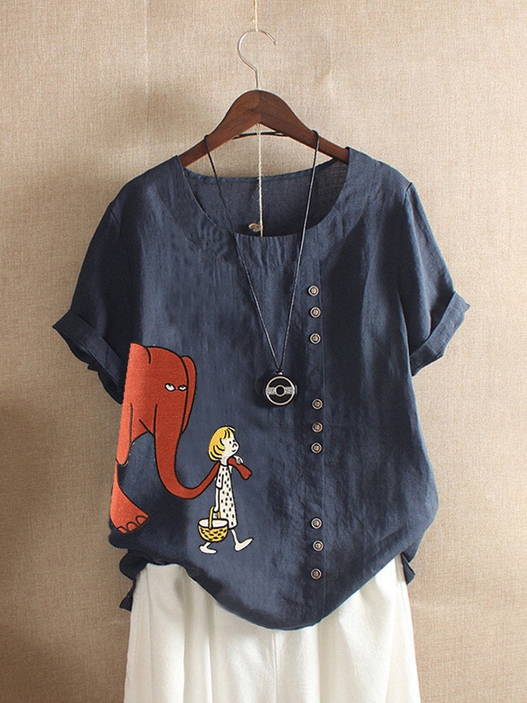 Casual Short-Sleeve Cartoon Print