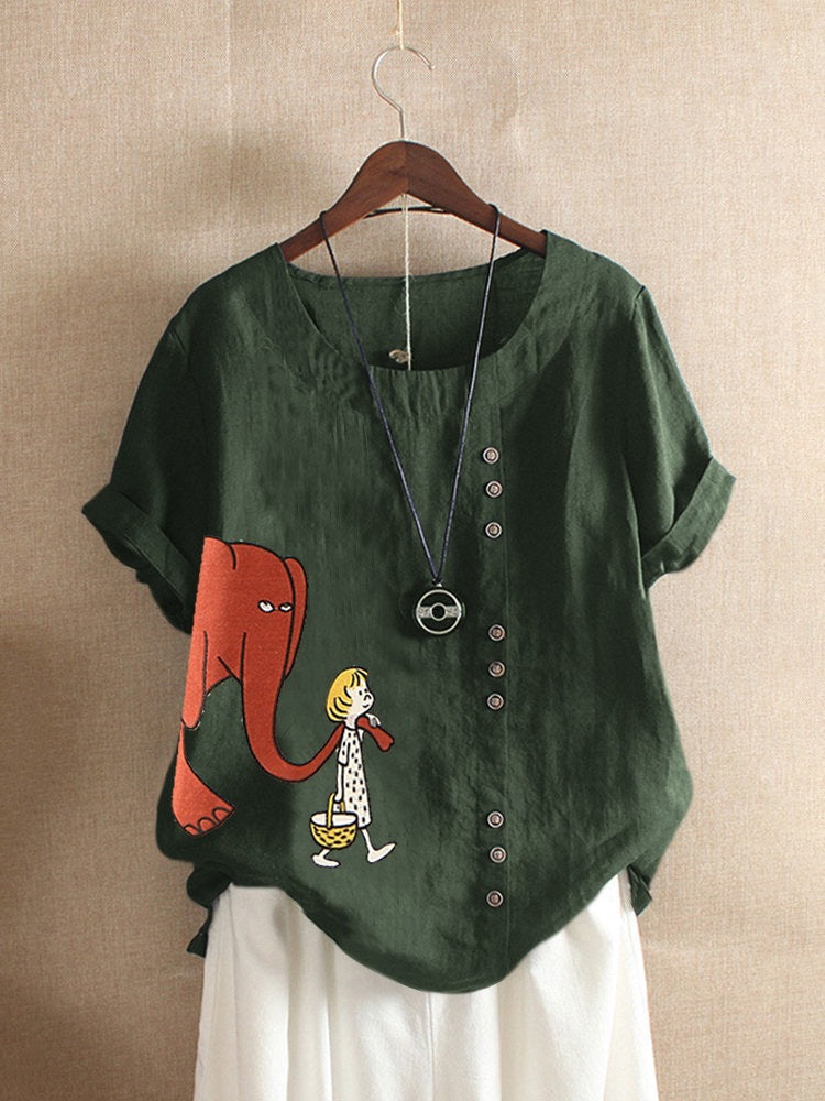 Casual Short-Sleeve Cartoon Print