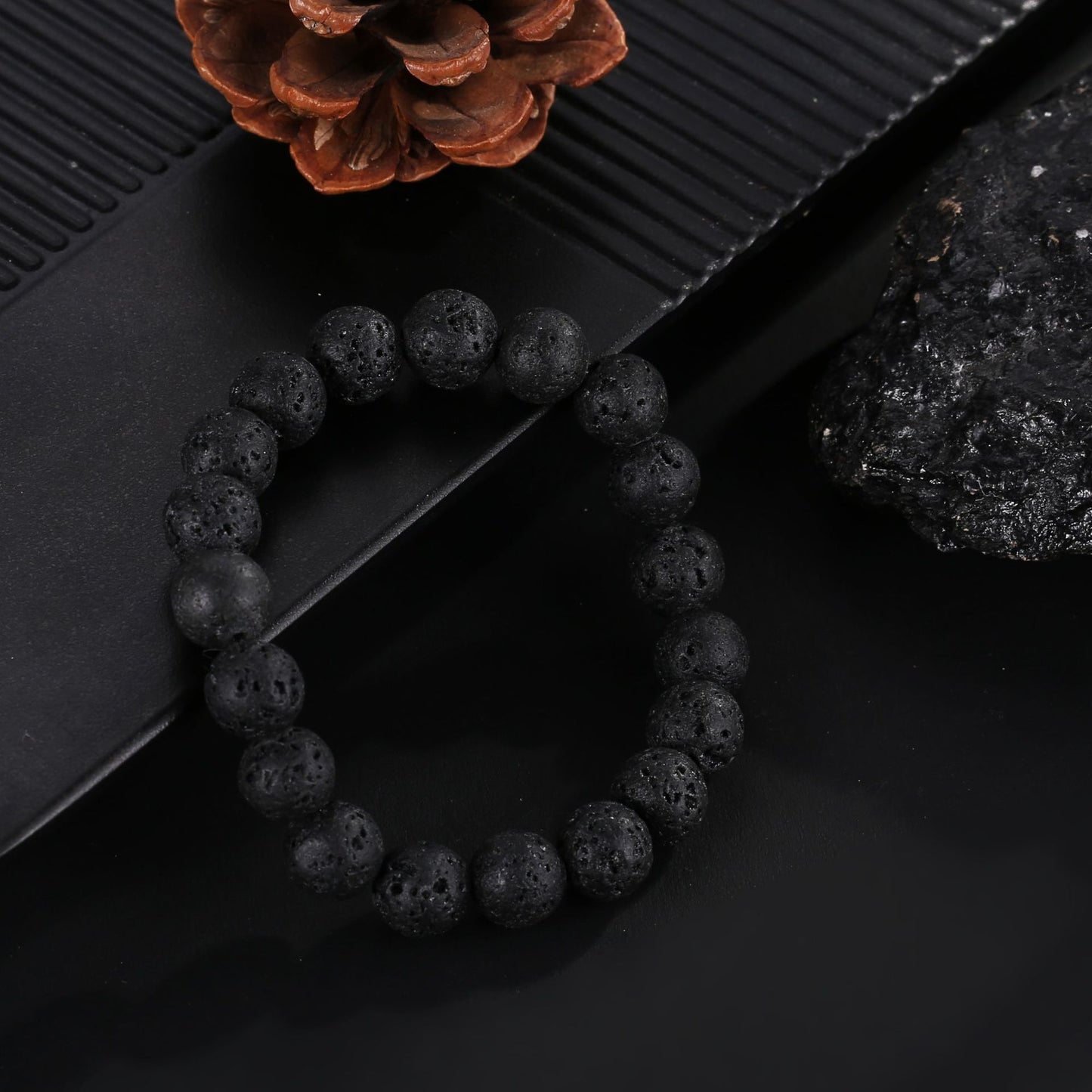 Black Volcanic Rock Stretch Bracelet