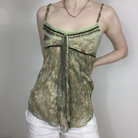 Print Lace Stitching Undershirt