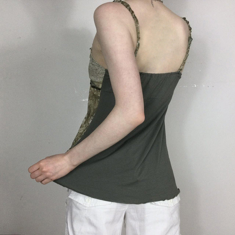 Print Lace Stitching Undershirt