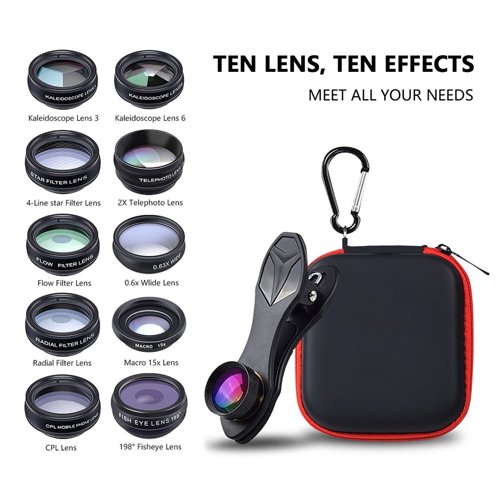 APEXEL Phone lens kit universal 10 in 1 Lens for smartphone