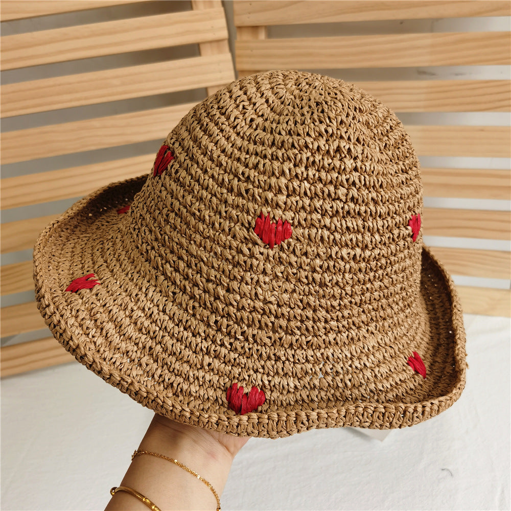Red Little Heart Braided Sunshade Straw Hat