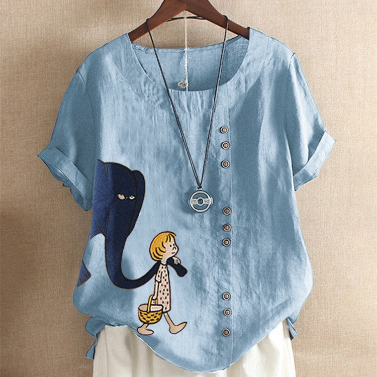 Casual Short-Sleeve Cartoon Print