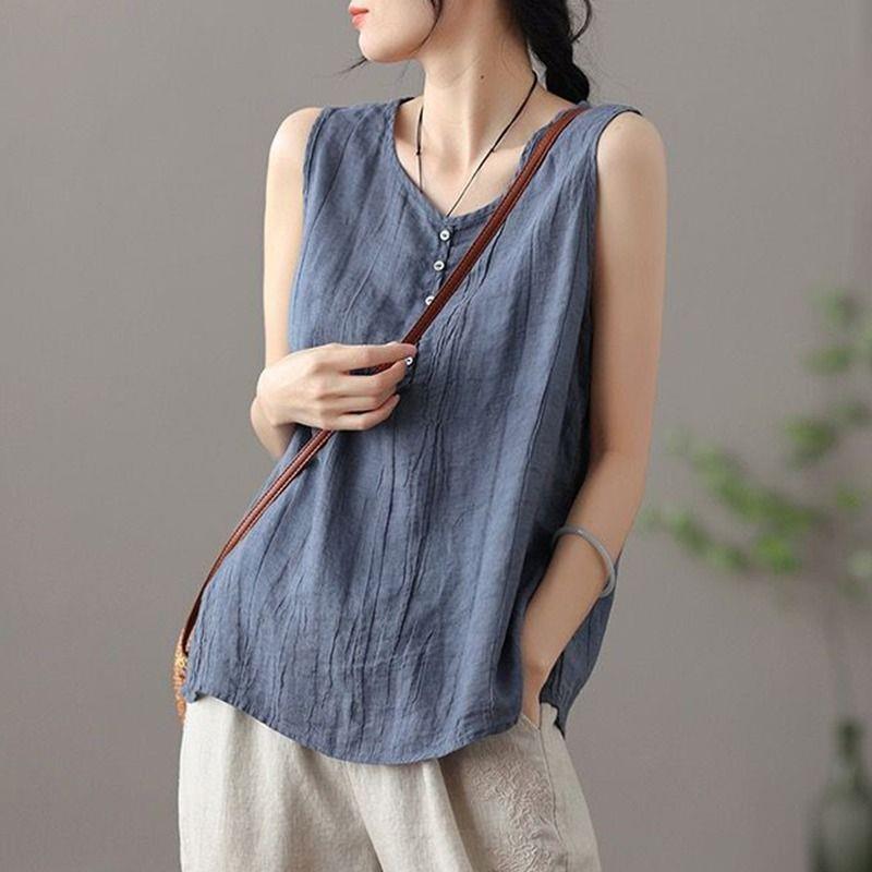 Cotton And Linen Sleeveless Vest Top