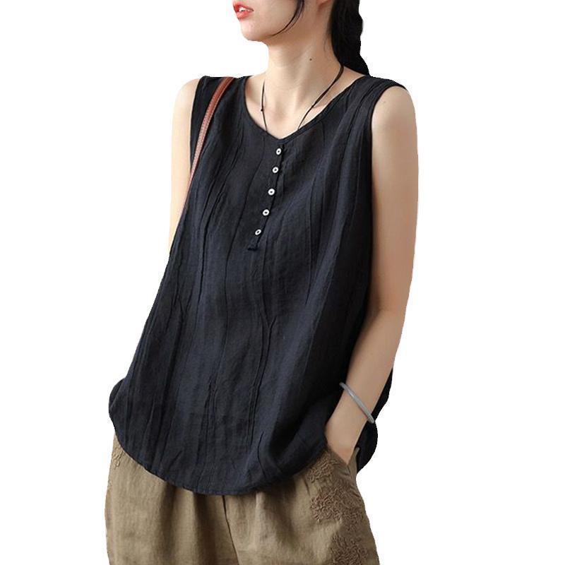 Cotton And Linen Sleeveless Vest Top