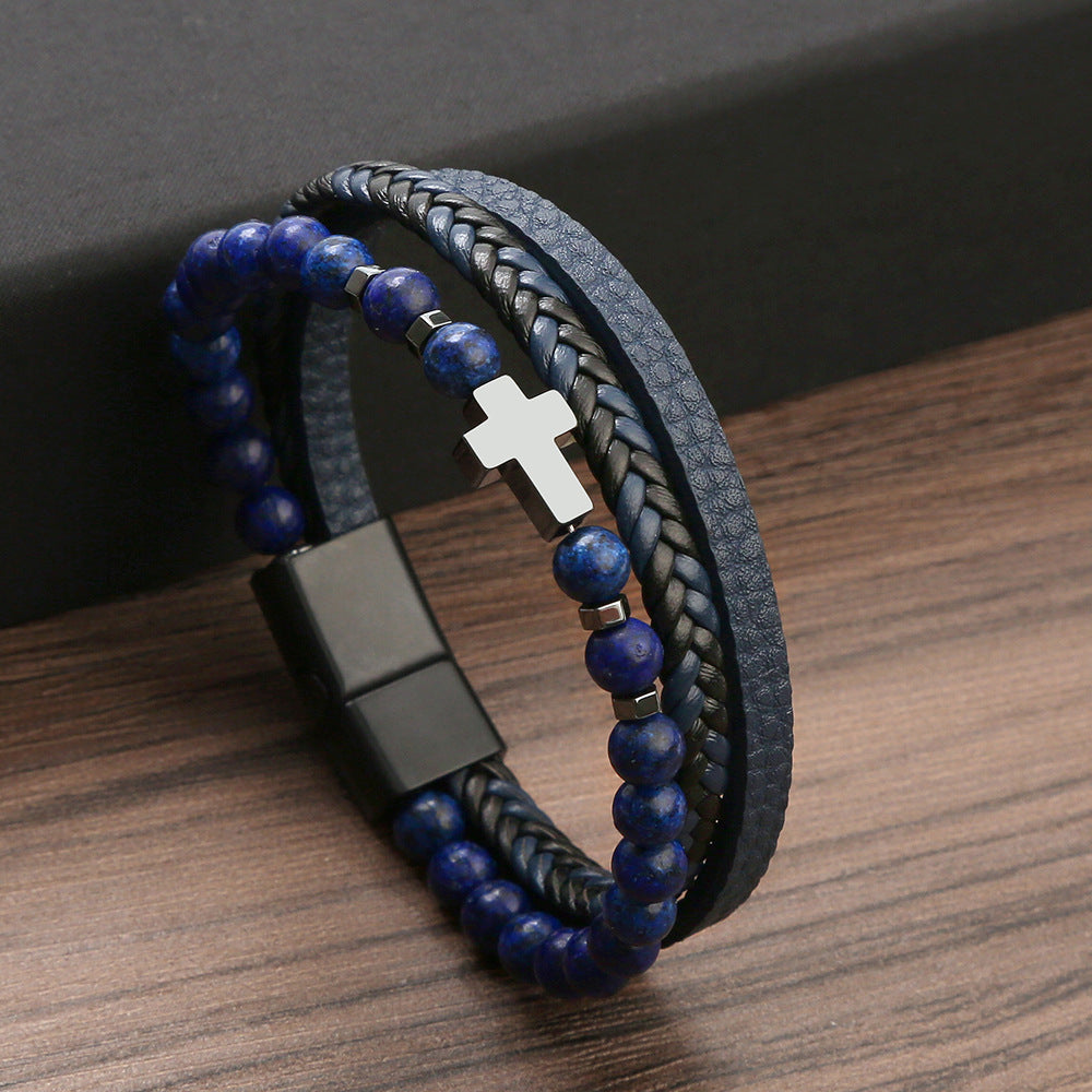 Men's Fashion Natural Stone Stainless Steel Bracelet