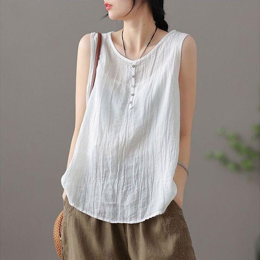 Cotton And Linen Sleeveless Vest Top