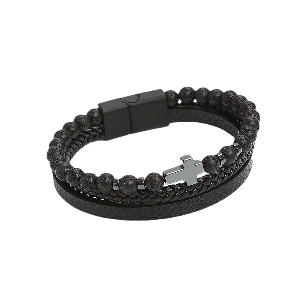 Men's Fashion Natural Stone Stainless Steel Bracelet