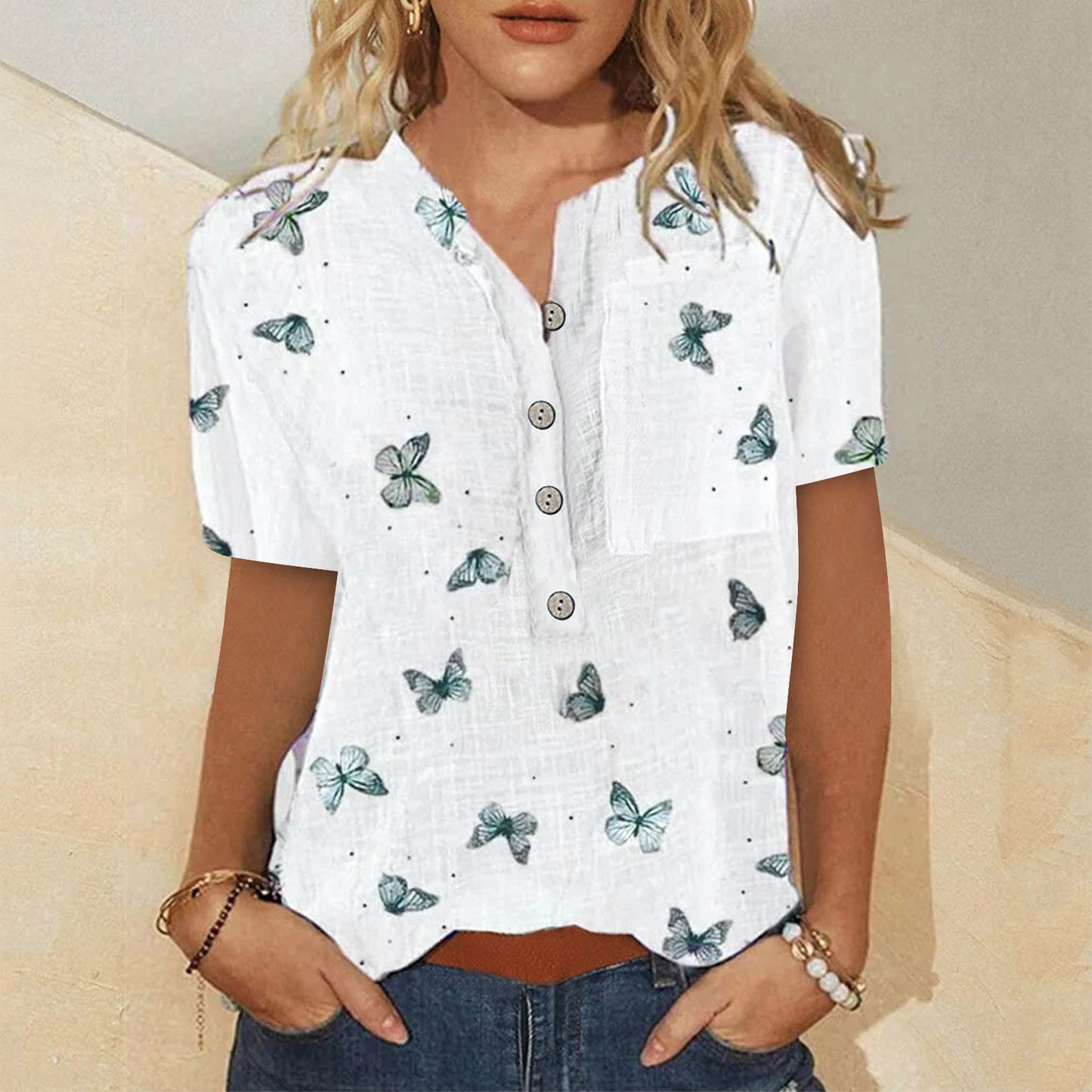 Casual Irregular Printed Loose Fitting Shirt